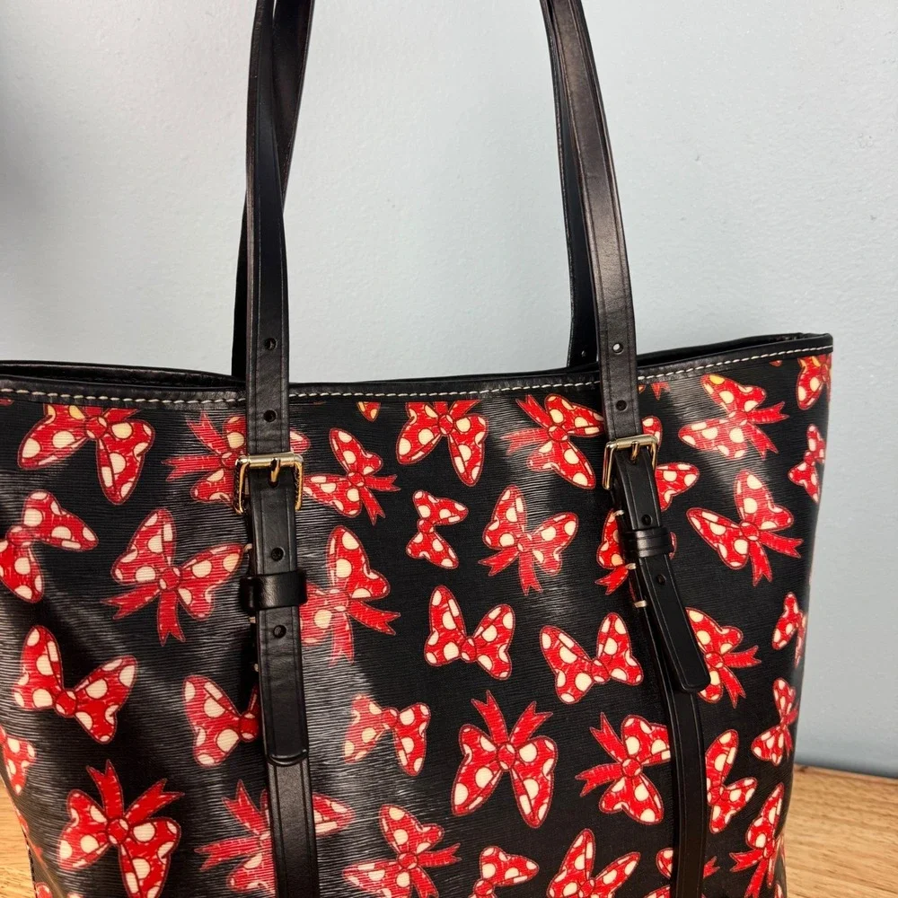 Dooney & Bourke Disney Parks Black Red Minnie‎ Mouse Bows Shopper Tote Bag Purse